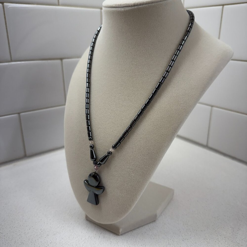 Hematite Beaded Necklace with an Angel Pendant - Picture 6 of 7